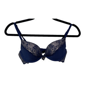 32C Victoria's Secret Womens Blue Padded Demi Underwire Back Closure Push-Up Bra